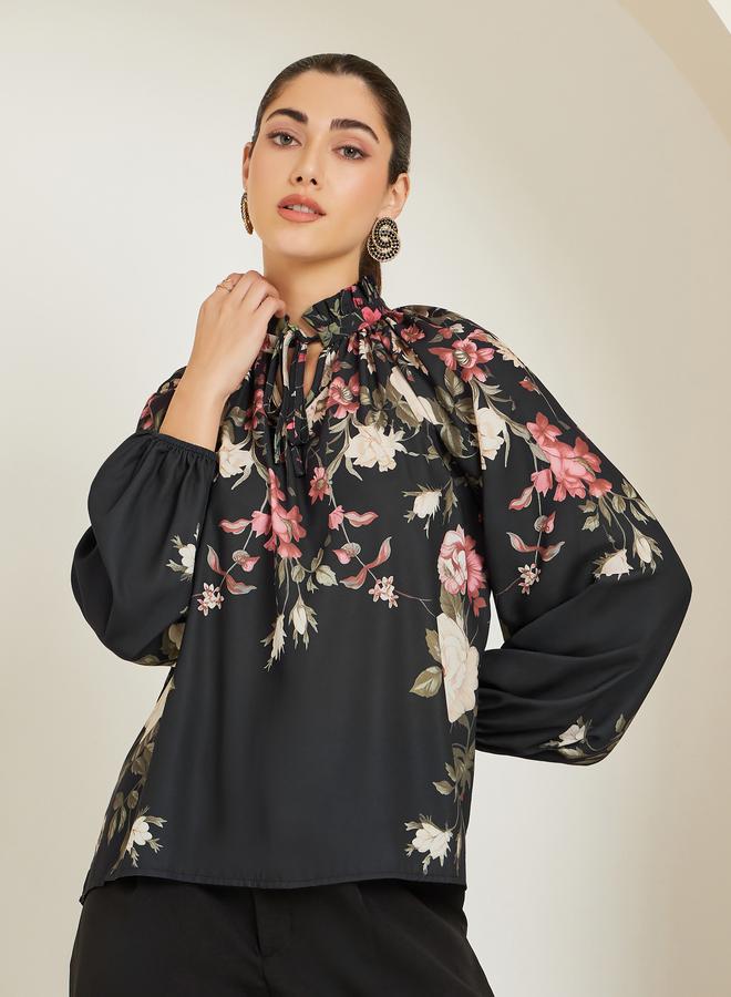 Styli Women Black Floral Printed Blouse - Image 1